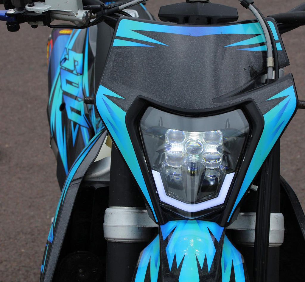 Scheinwerfer LED MXT für Dirt Bike / Motocross / Enduro / Supermoto Schwarz  mit E-Prüfz.